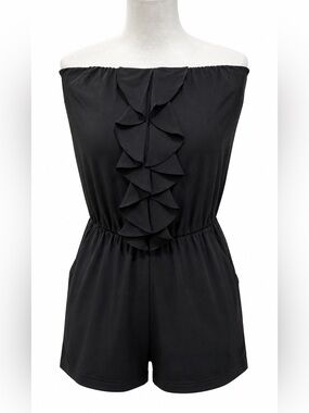 New Express Black Strapless Ruffle Romper Size Small